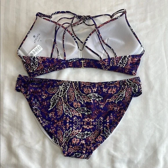 Athleta Aqualuxe Purple and Cream Strappy Back Bikini Set Size Large - Picture 5 of 8